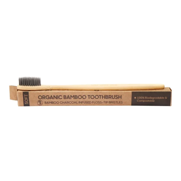 100% Biodegradable Bamboo Toothbrush with Soft Charcoal-activated Bristles - For Adults